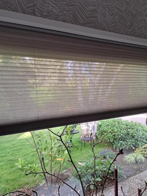 Prachtige Luxaflex plissé duette, lichtgrijs/greige., Huis en Inrichting, Stoffering | Gordijnen en Lamellen, Zo goed als nieuw