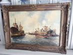 Zeer groot schilderij Rotterdamse Haven-olieverfdoek -paneel, Antiek en Kunst, Ophalen