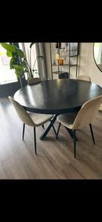 Eikenhouten eettafel (130cm) incl stoelen, Ophalen of Verzenden, Gebruikt, Rond, 100 tot 150 cm