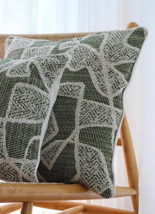 Jacquard kussen groen, Huis en Inrichting, Woonaccessoires | Kussens, Nieuw, Groen, Vierkant, Ophalen of Verzenden