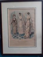 Antieke gravure, franse modeprent 1880, Antiek en Kunst, Ophalen of Verzenden