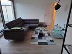 Salontafel,"zwevende" glasplaat met tafelvoet in het midden, Huis en Inrichting, Tafels | Salontafels, Ophalen, 100 tot 150 cm