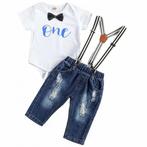 Eerste verjaardag set met romper en spijkerbroek met bretels, Struikheide 64,3069lj, Nieuw, Ophalen of Verzenden, Info@sweet-one.nl