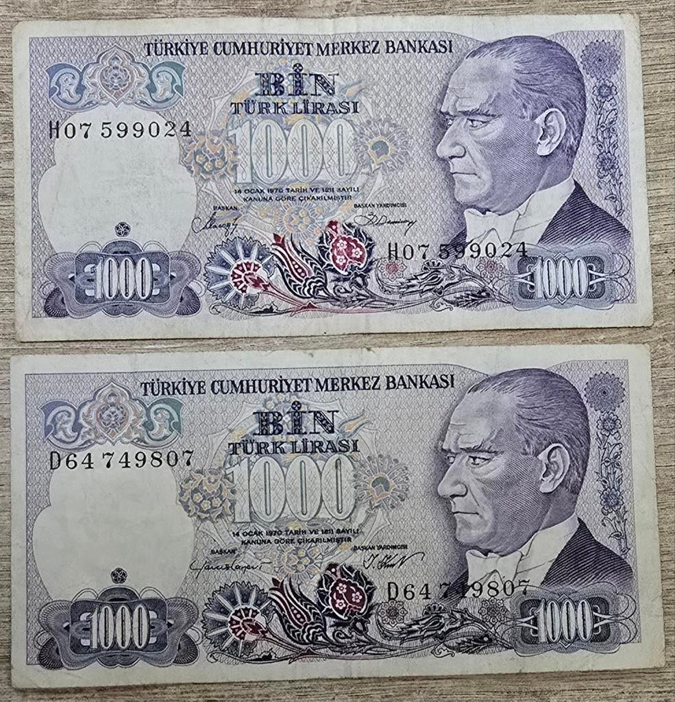Turkije 2 x 1000 lira 2 andere handtekeningen, Ophalen, Overige landen