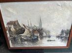 Gesigneerd Schilderij - Havengezicht, Antiek en Kunst, Kunst | Schilderijen | Klassiek, Ophalen of Verzenden