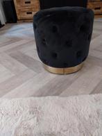 Zwarte velvet poef met goud met knopen, Hotel chic, Rond, Ophalen of Verzenden, Zo goed als nieuw