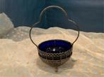 Vintage cobalt blue glass and silverplate sugar bowl, Ophalen of Verzenden