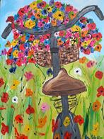 Schilderij fiets met zomerse bloemen, Huis en Inrichting, Minder dan 50 cm, Nieuw, Ophalen of Verzenden, Schilderij