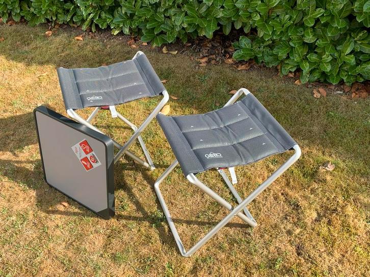 2x Crespo AL-302 Deluxe Viskruk/Voetenbank + 1x oplegblad, Caravans en Kamperen, Kampeermeubelen, Zo goed als nieuw, Campingstoel