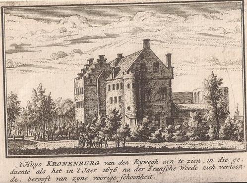 't Huys Kronenburg van den Rhywegh aen te zien 1676 kopergr., Antiek en Kunst, Kunst | Etsen en Gravures, Ophalen of Verzenden
