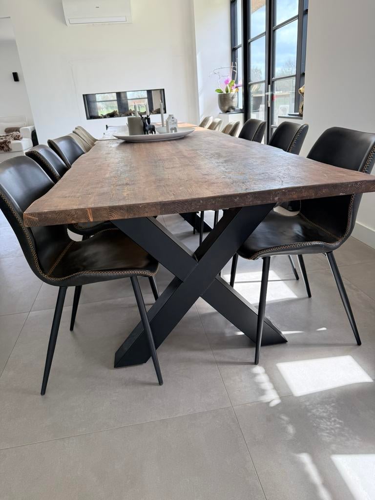 Houten eettafel x poot 220x100 x77, Huis en Inrichting, Tafels | Eettafels, Gebruikt, 100 tot 150 cm, 200 cm of meer, Vijf personen of meer