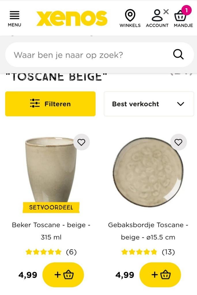 Toscane servies Xenos, Huis en Inrichting, Keuken | Servies, Kop(pen) en/of Schotel(s), Overige stijlen, Aardewerk, Ophalen