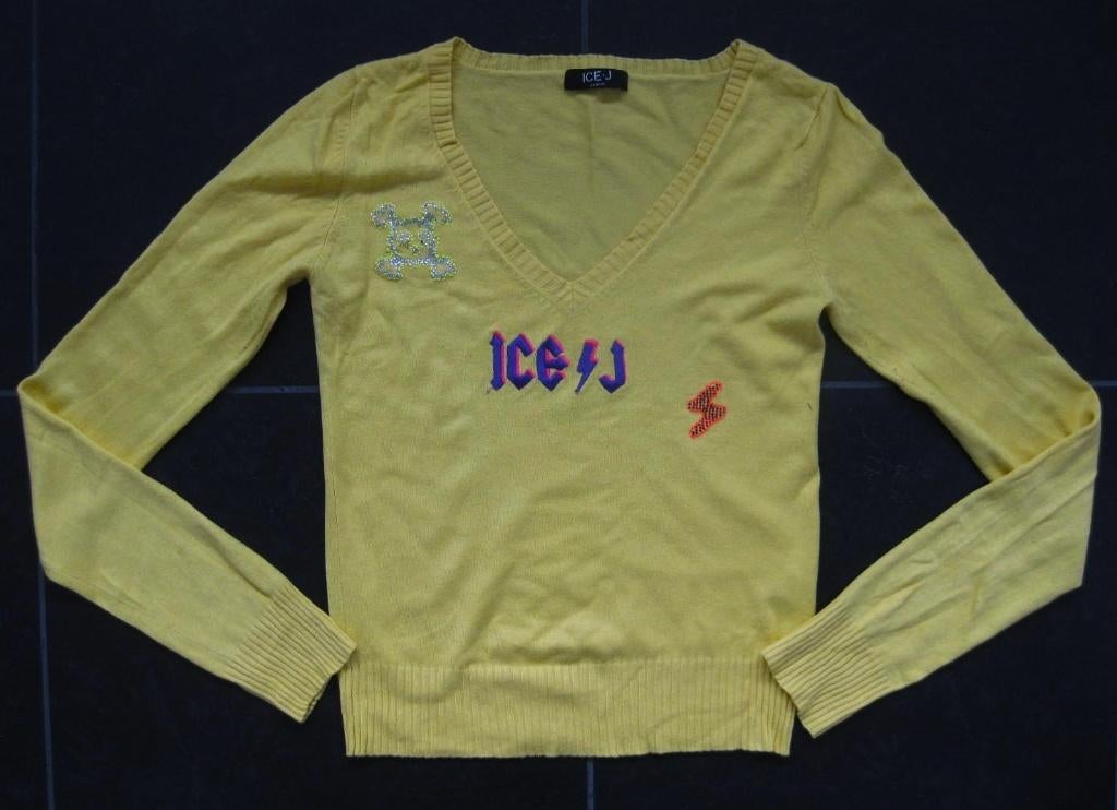 Iceberg trui, geel Ice-J, maat S, met applicaties, V-hals, Geel, Ophalen of Verzenden, Zo goed als nieuw, Maat 36 (S)
