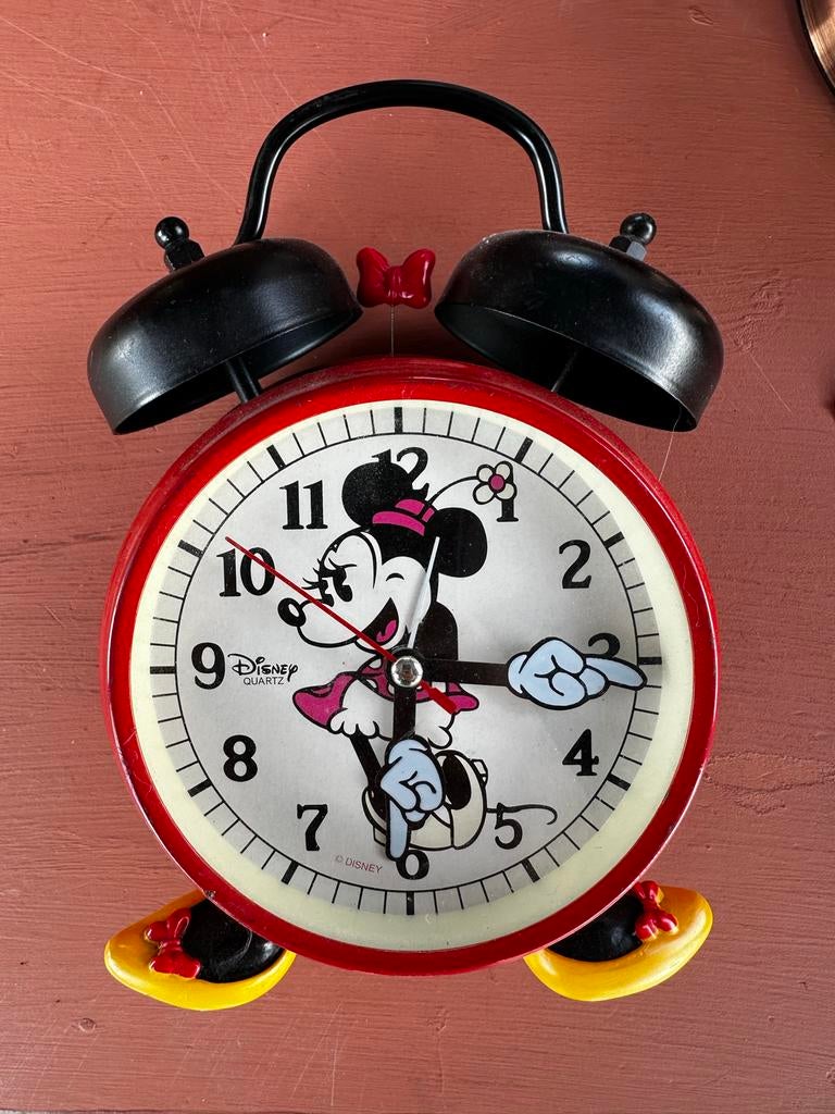 Retro wekker minnie mouse, Ophalen of Verzenden, Gebruikt, Analoog