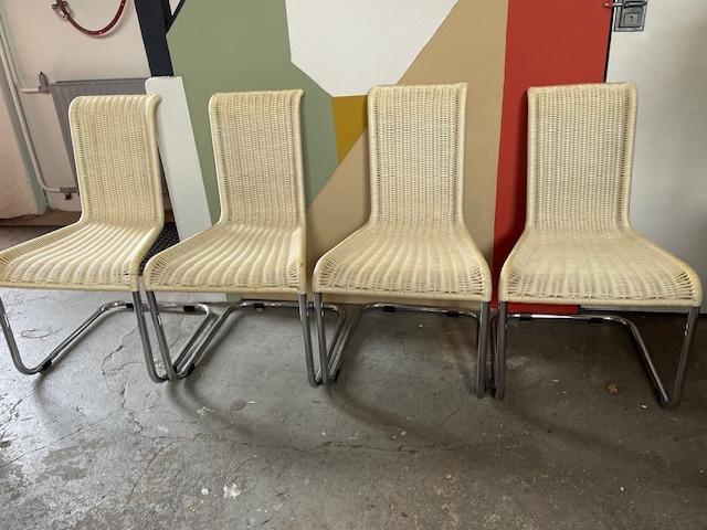 Tecta B20 design eettafel stoelen - sledestoel - 4 stuks, Ophalen, Wit, Zo goed als nieuw, Metaal