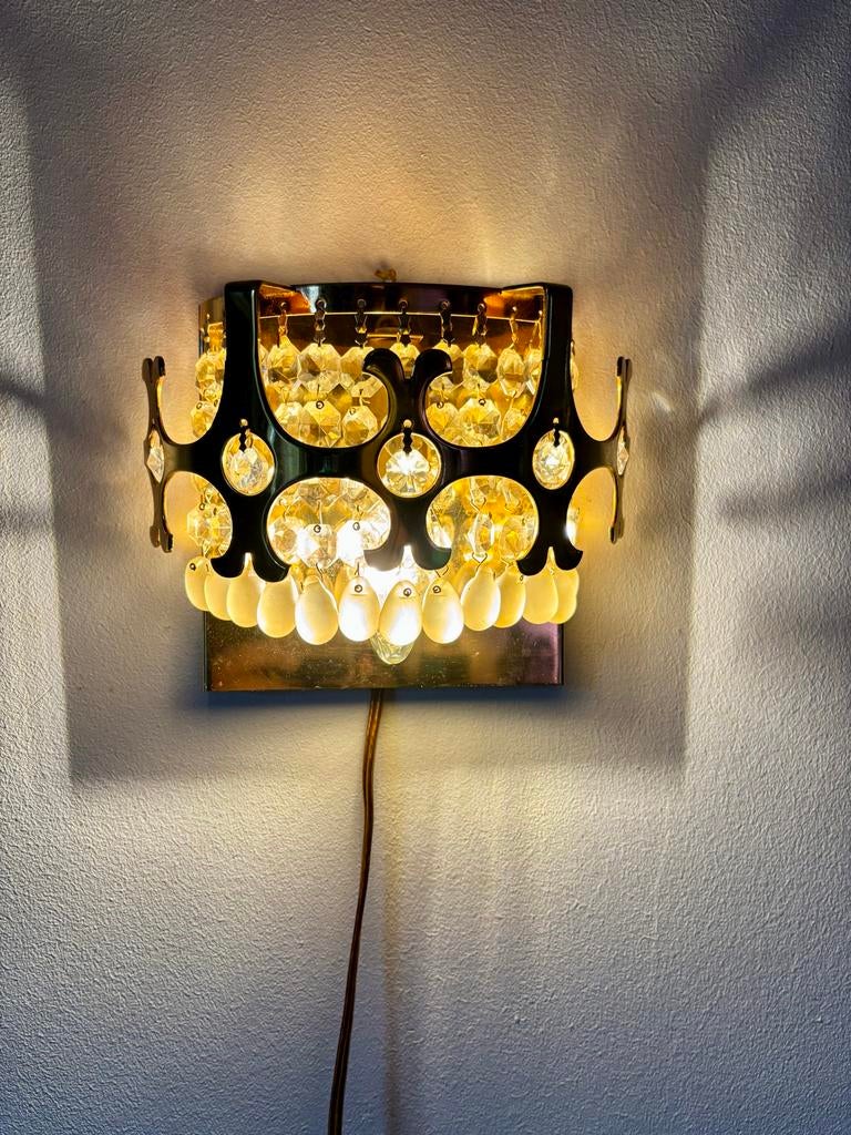 Vintage Herda Kroon Wandlamp met Kristallen, Huis en Inrichting, Lampen | Wandlampen, Ophalen of Verzenden, Gebruikt, Glas, Hollywoodregency, vintage
