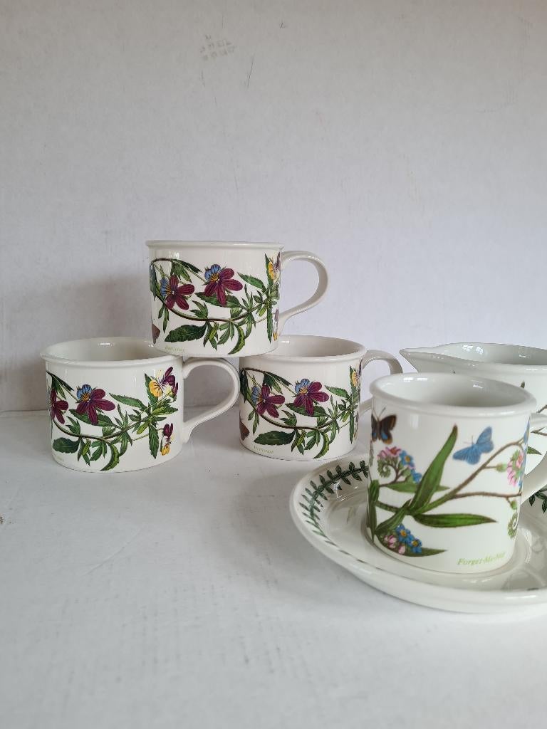 portmeirion 3 grote koppen en 1 kop en schotel en melkkan, Gebruikt, Ophalen of Verzenden, Overige stijlen, Kop(pen) en/of Schotel(s)