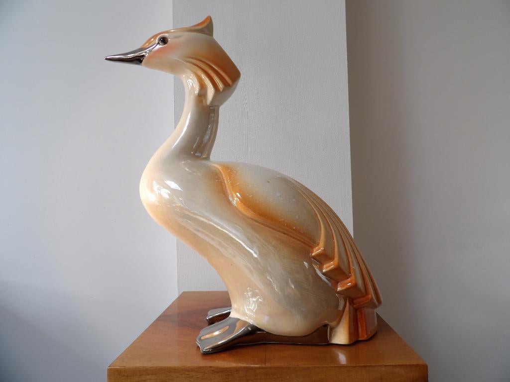 Art Deco Groot Beeld Fuut, Keramiek, Ophalen of Verzenden