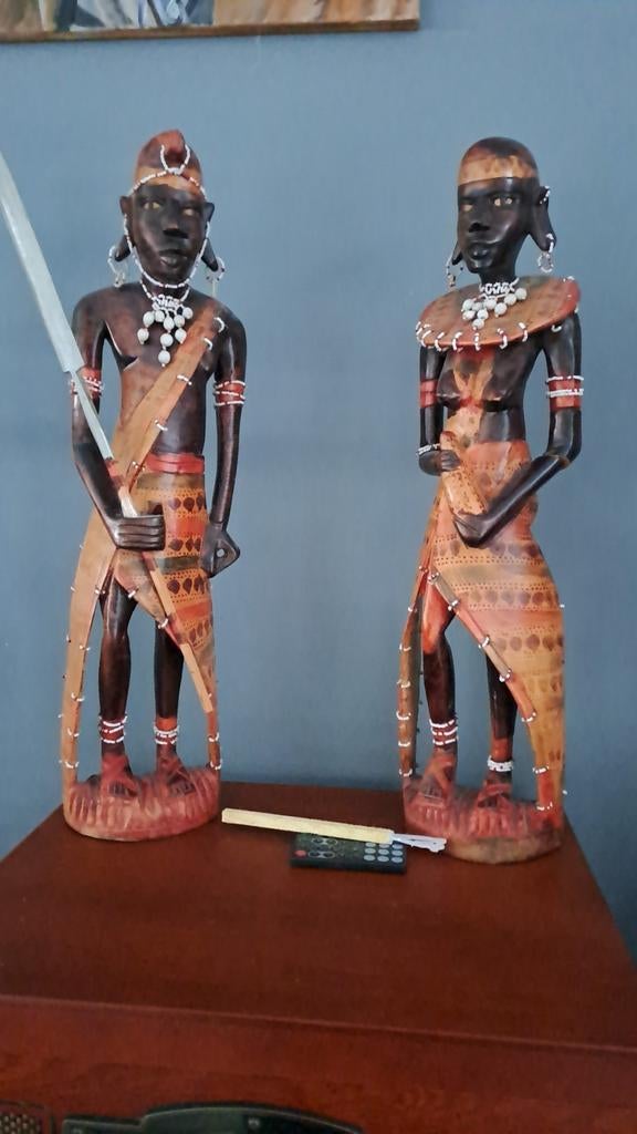 Twee houten beelden, Afrikaanse stijl, Ophalen of Verzenden