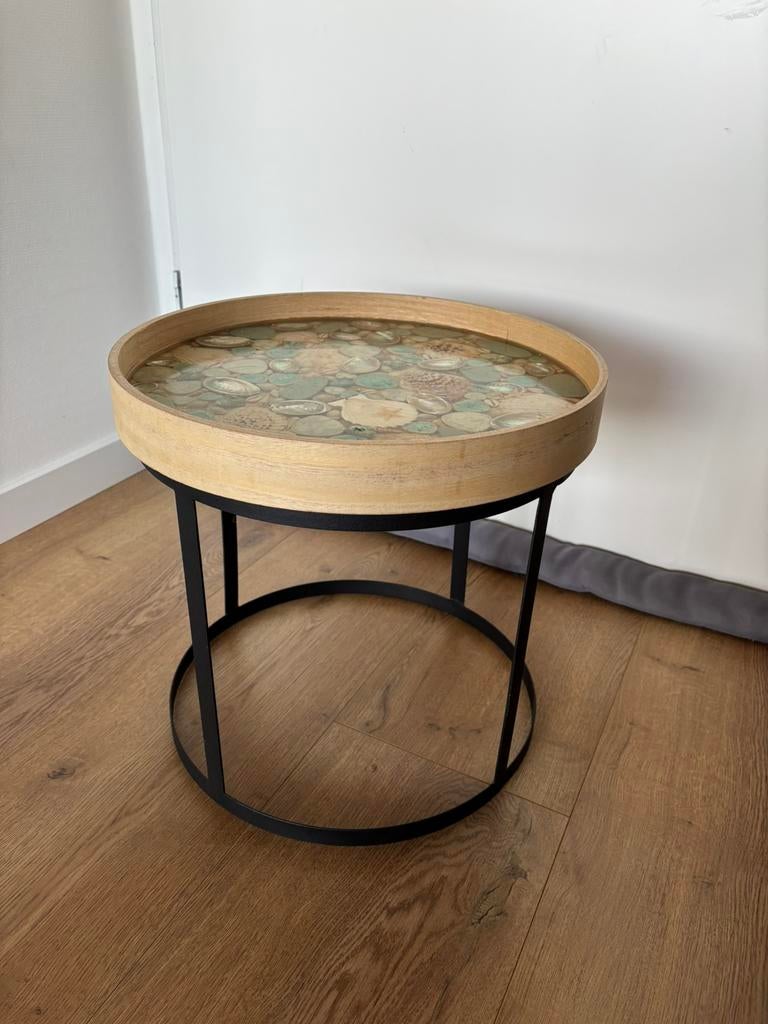 Bijzettafel Schelpen, Huis en Inrichting, Tafels | Bijzettafels, Ophalen of Verzenden, Zo goed als nieuw, Rond, Minder dan 55 cm