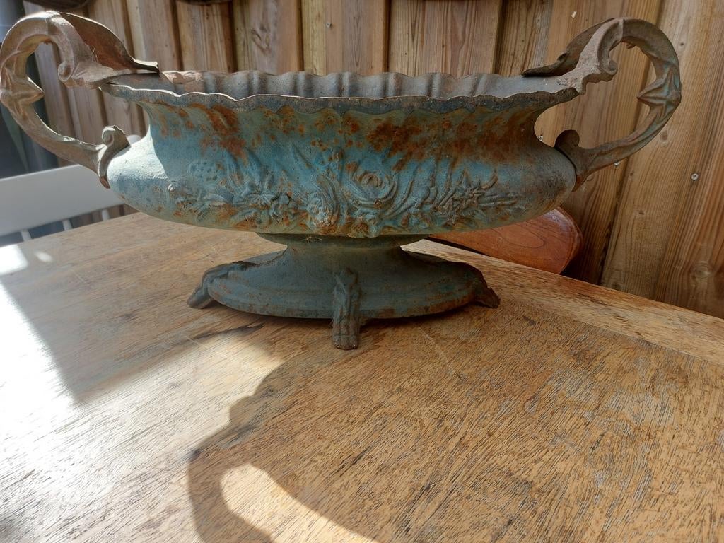 Gietijzeren tuinvaas groene platina, Tuin en Terras, Tuinvazen, Ophalen of Verzenden