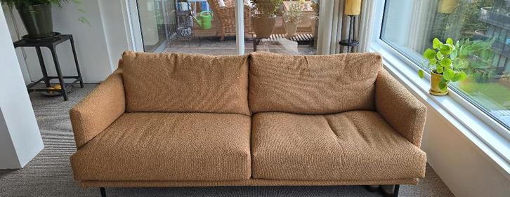 Goossens bank Luxor mosterd geel 195 cm 3 zits, Huis en Inrichting, Banken | Bankstellen, Zo goed als nieuw, Rechte bank, Driepersoons