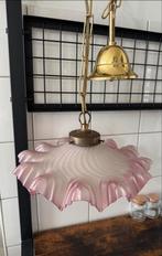 Vintage Plafondlamp Melkglas Roze Gegolfde Rand 30cm, Ophalen of Verzenden