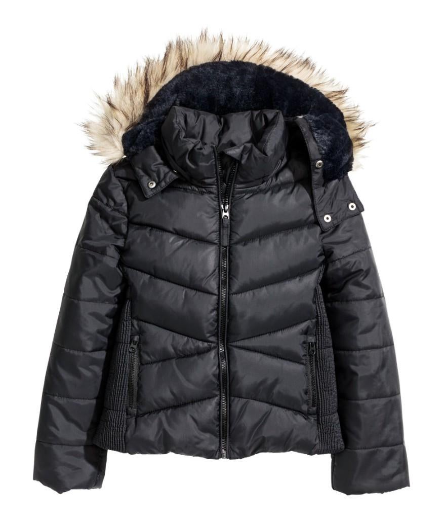 H&M zwarte gewatteerd jas jack winterjas met capuchon mt 164, Meisje, H&M, Nieuw, Ophalen of Verzenden