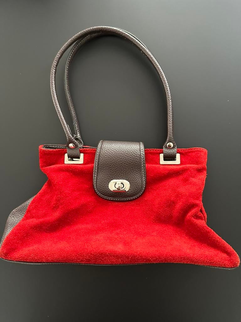 Dames handtas rood suède en leer, Sieraden, Tassen en Uiterlijk, Tassen | Damestassen, Ophalen of Verzenden, Zo goed als nieuw