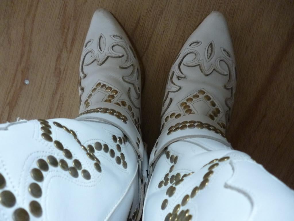 cowboy laarzen joep wit met goudkleurig studs leer, Hoge laarzen, Wit, Ophalen of Verzenden, Zo goed als nieuw