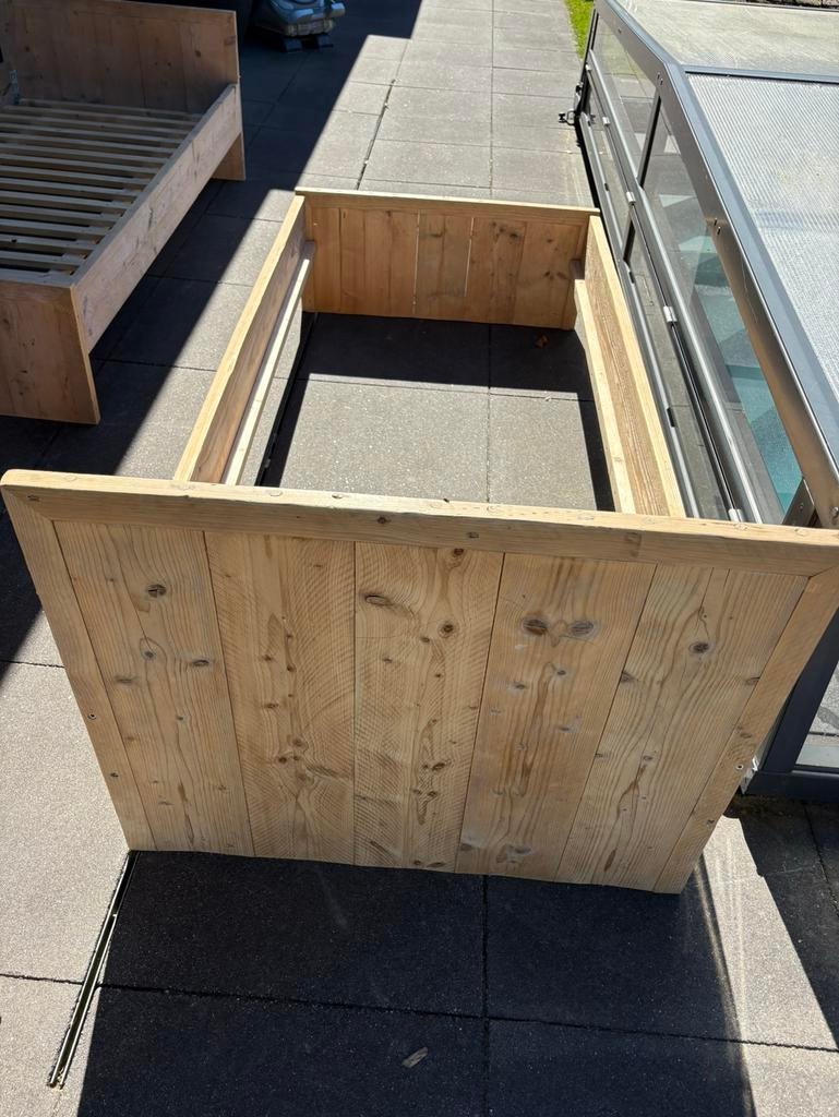 2 steigerhouten  1 persoonsbedden, Huis en Inrichting, Slaapkamer | Bedden, Ophalen, Gebruikt, 90 cm, Eenpersoons