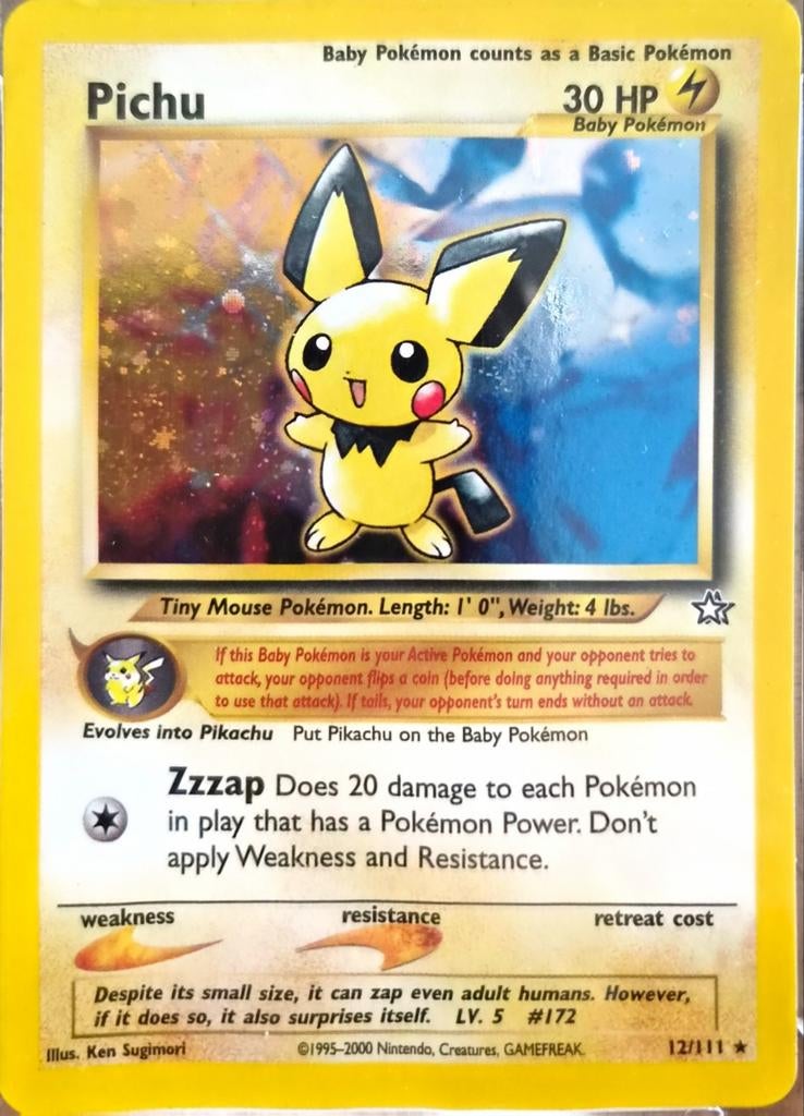Pichu Holo #12 Neo Genesis WOTC Graded 10 Pokémon Kaart, Ophalen of Verzenden, Zo goed als nieuw, Losse kaart, Foil