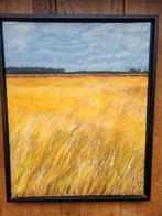 Schilderij olieverf op doek landschap geel gras, Antiek en Kunst, Ophalen of Verzenden