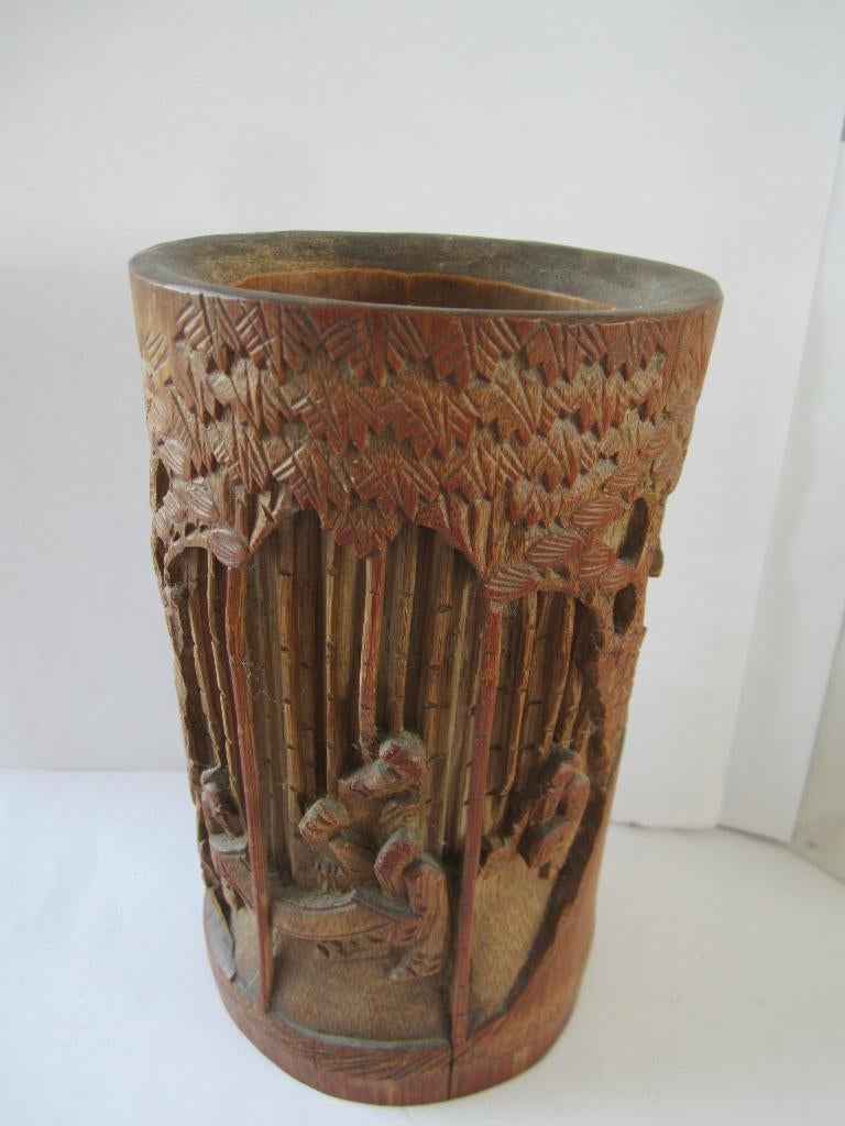 Antieke Bamboe Chinese Penseelpot-Penselenvaas-Brush pots., Antiek en Kunst, Kunst | Beelden en Houtsnijwerken, Overige typen