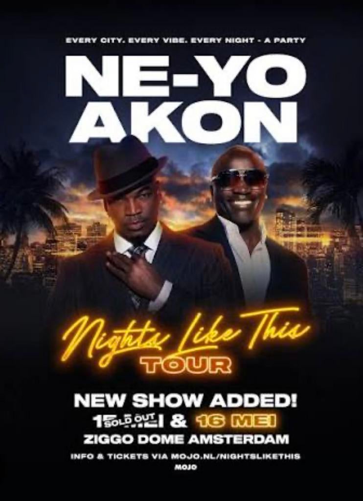 2 golden circle tickets Ne-yo en Akon op zaterdag 17 mei, Twee personen, Mei