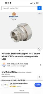 HUMMEL Stalen buisadapter 1/2" met G 3/4" Euroconus, Ophalen of Verzenden, Nieuw, Rvs, Overige typen