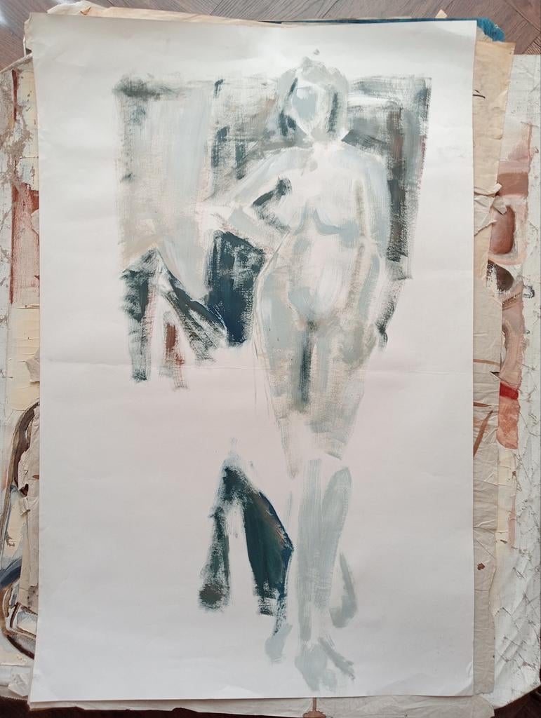 Staand naakt verf op papier 20e eeuw, Ophalen of Verzenden