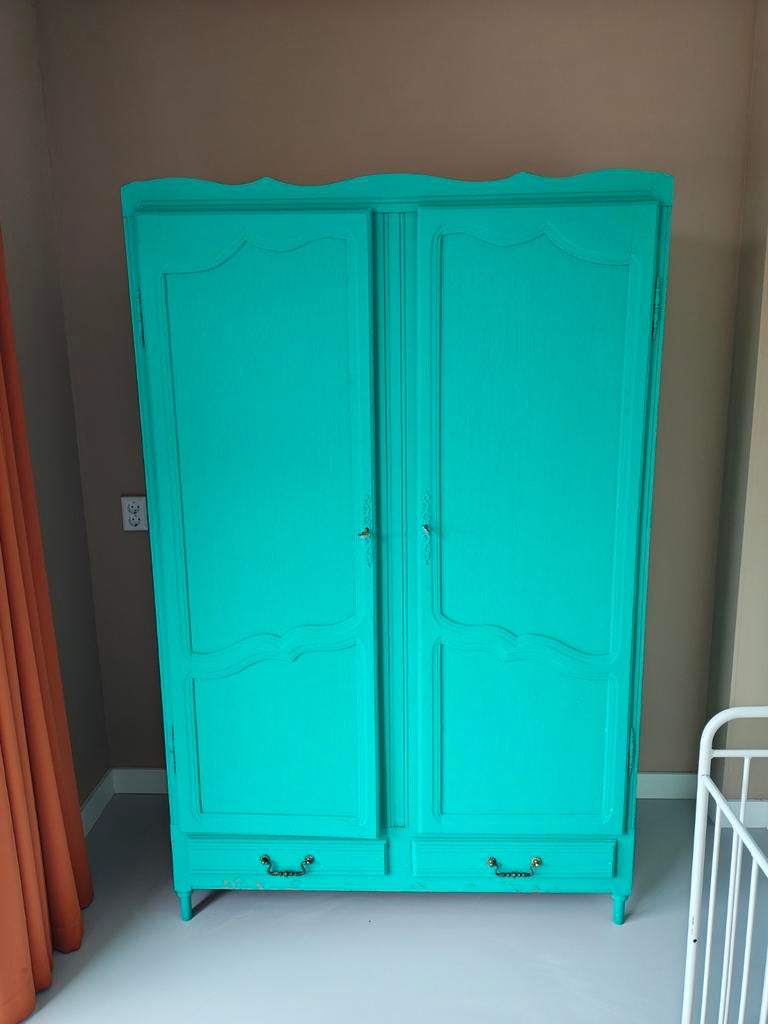 Vintage Queen Ann kledingkast/linnenkast zeegroen/mint, Huis en Inrichting, Kasten | Kledingkasten, Met deur(en), Gebruikt, 100 tot 150 cm