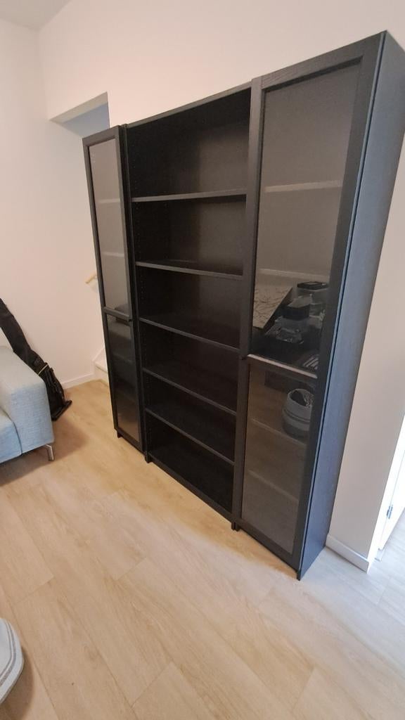 IKEA Billy Oxberg Kast - Zwartbruin met Glazen Deuren, Huis en Inrichting, Kasten | Boekenkasten, Ophalen, 150 tot 200 cm, 25 tot 50 cm