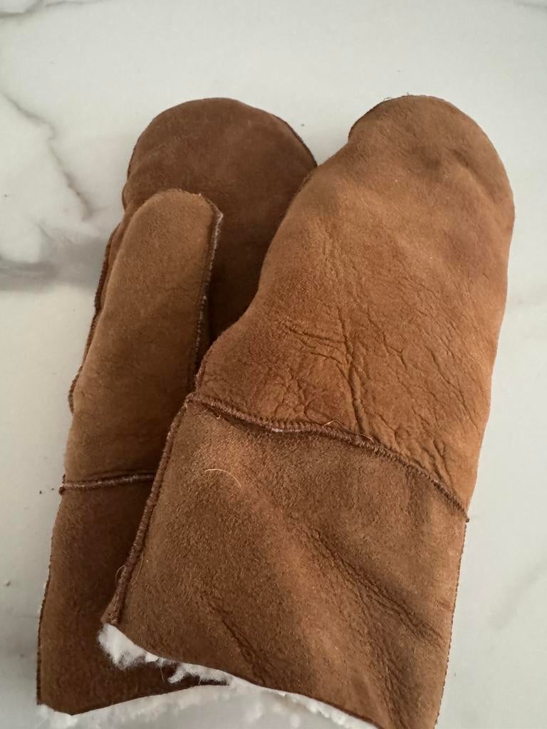 Warme Leren Wanten echte lamsvacht wanten bruin Lammy wanten, Stepover, Ophalen of Verzenden, Handschoenen, Maat 42/44 (L)