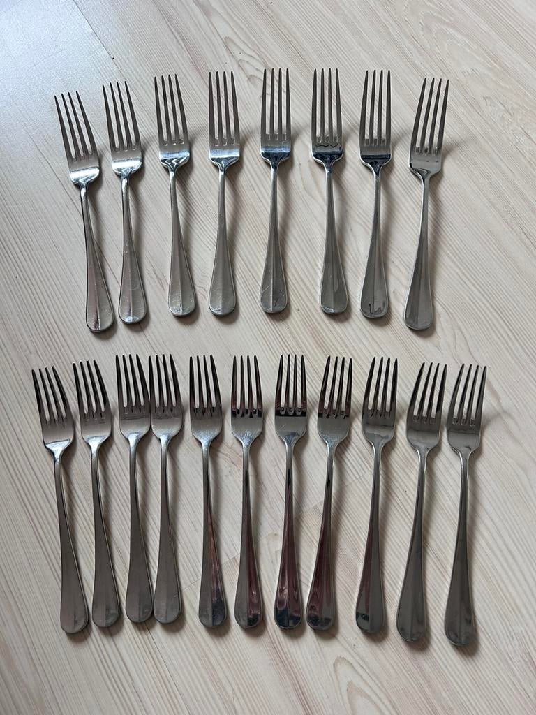 Vorken in twee maten 20 stuks, Ophalen of Verzenden, Gebruikt, Rvs of Chroom
