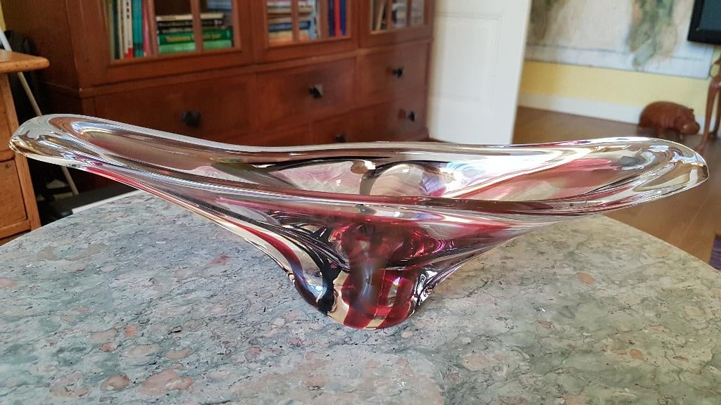 Max Verboeket Kristalunie Maastricht - gekleurde schaal rood, Ophalen of Verzenden