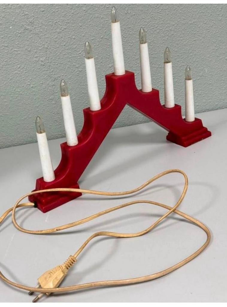 Vintage kerst kerstmis kandelaar licht lampjes staand rood, Gebruikt, Ophalen of Verzenden, H, H