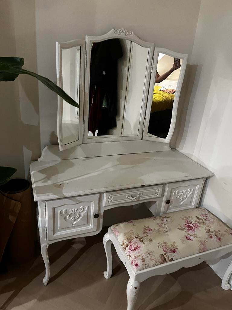 Brocante kaptafel met kruk, Ophalen, Gebruikt, Hout