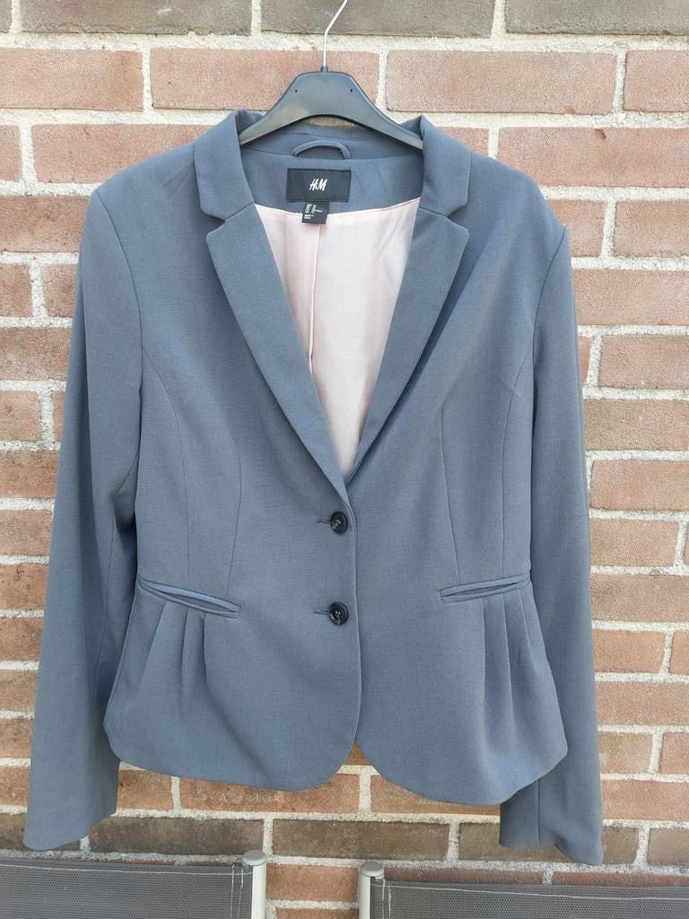 Blauw grijs jasje blazer colbert H&M maat 44/XXL, Ophalen of Verzenden, Zo goed als nieuw, Maat 42/44 (L), Blauw