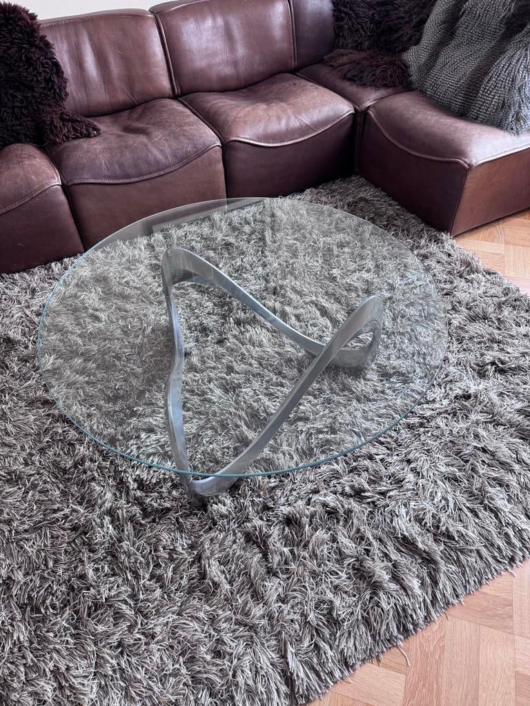 Glazen salontafel met metalen onderstel - Knilt Hesterberg, Ophalen, Gebruikt, 100 tot 150 cm, 50 tot 100 cm