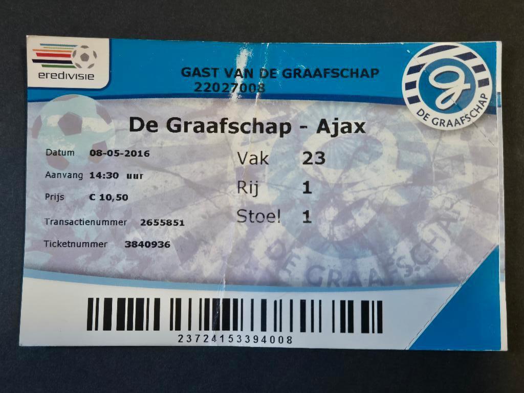 Ticket "Kampioenswedstrijd" De Graafschap-Ajax 08-05-2016., Ophalen of Verzenden, Zo goed als nieuw, Ajax, Overige typen