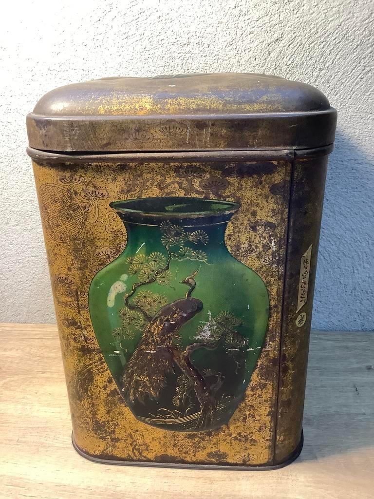 Antiek Japans blik met vogels, Verzamelen, Blikken, Ophalen of Verzenden, Gebruikt, Overige