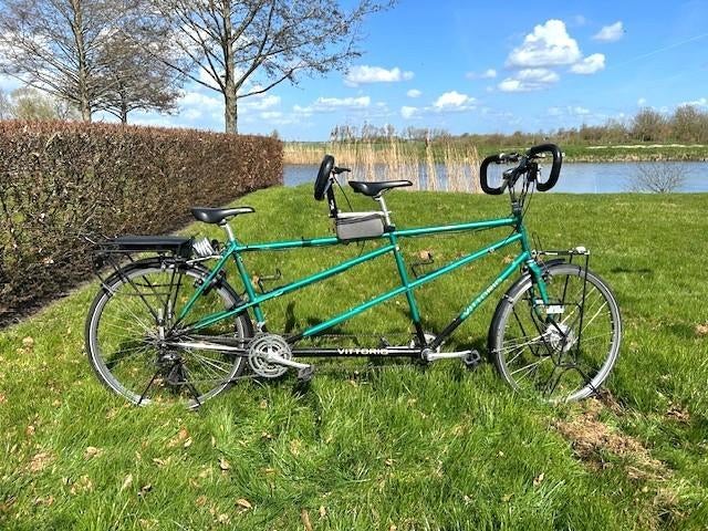 Tandem (electrisch) met vervoerdrager, Ophalen, Gebruikt, Vering, 61 cm of meer
