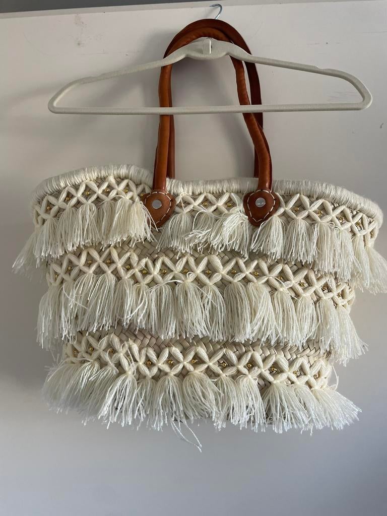 Rieten bohemian strandtas. Stevige leren hengsels, Ophalen of Verzenden, Nieuw, Overige typen